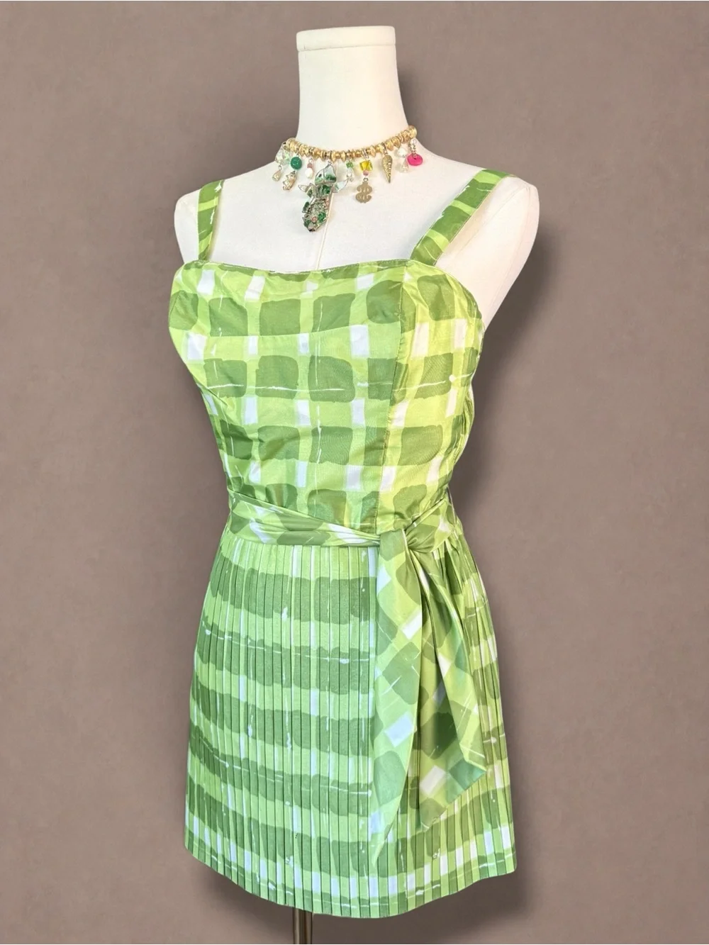 Gabar Deadstock 1960s Green Plaid Swimsuit & Skirt Set - NWT